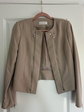 Calvin Klein Neutral Taupe Collarless Blazer
